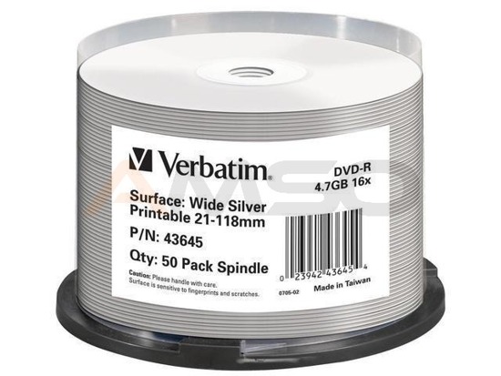 DVD-R Verbatim 4.7GB X16 AZO DL+ printable srebrne NO ID (50 Cake)