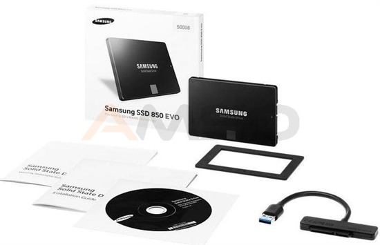 Dysk SSD Samsung 850 EVO 500 GB 2,5” SATA3 (540/520) 7mm + Starter KIT (adapter SATA – USB 3.0)