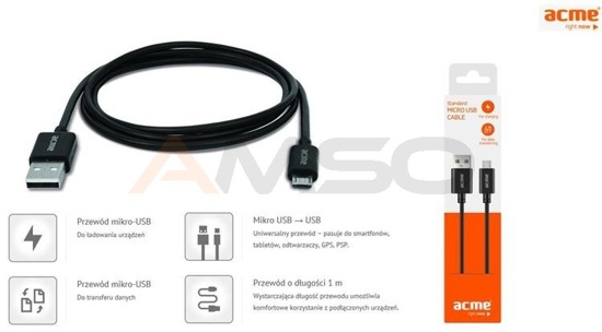 Kabel USB 2.0 ACME CB01 A/M - micro-USB B/M, 1m, czarny