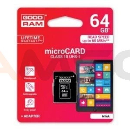 Karta pamięci MicroSD GOODRAM 64GB UHS I Class 10 + adapter - RETAIL10