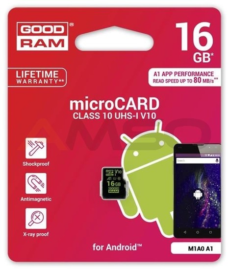 Karta pamięci MicroSDHC GOODRAM M1A0 A1 16GB uC V10 (UHS I U1) ANDROID
