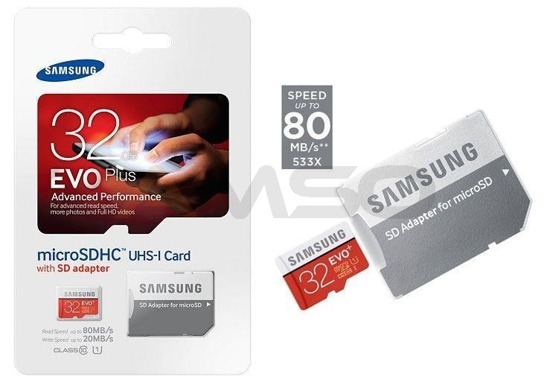 Karta pamięci SAMSUNG EVO+ microSDHC 32GB 80MB/s Class 10 UHS-I + adapter SD
