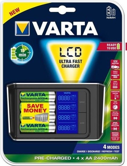 Ładowarka akumulatorków VARTA LCD Ultra Fast Charger + 4 akumulatory AA 2400mAh Ready To Use