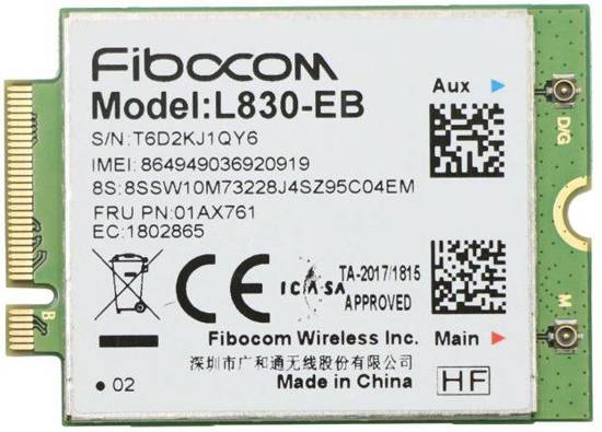 Modem WWAN Fibocom L830-EB do Lenovo X280 T480 T490 T590 P53s X390 L490 L590 P43s T480s X390