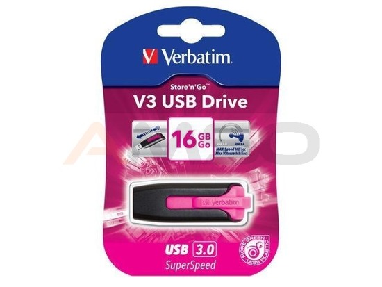 Pendrive Verbatim 16GB V3 USB 3.0 Hot Pink
