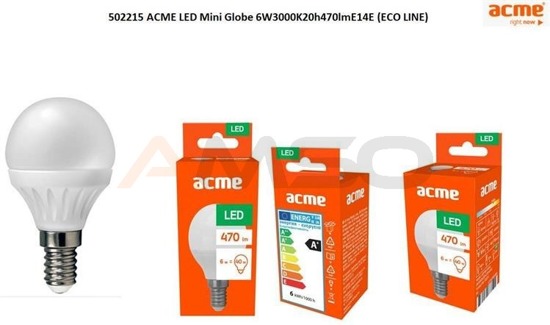 Żarówka LED Acme Mini Globe 6W3000K20h470lmE14E (ECO LINE)