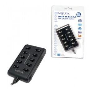 Hub USB LogiLink UA0125 10xUSB 2.0, wyłącznik ON/OFF czarny