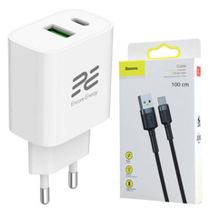 Nowa ładowarka sieciowa Encore Energy PD 3.0 Quick Charge 4.0 USB-A USB-C 20W adapter MD-2083R + Kabel USB Baseus 1m