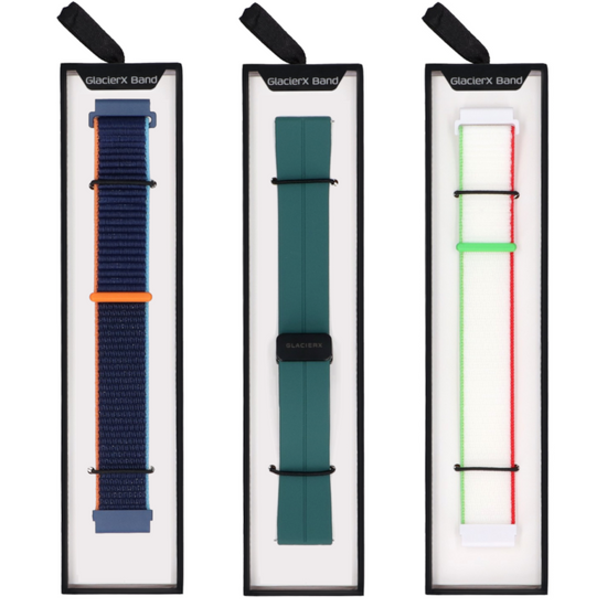 Zestaw pasków do smartwatcha GlacierX Grip Strap Ice White +  Silicone Magnetic Buckle Forest Green + Grip Strap Nylon Ocean Blue 22mm