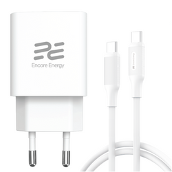 Nowa ładowarka sieciowa Encore Energy GaN QC PD USB-A 18W USB-C 25W MD-2583R + kabel 2x USB-C 50cm