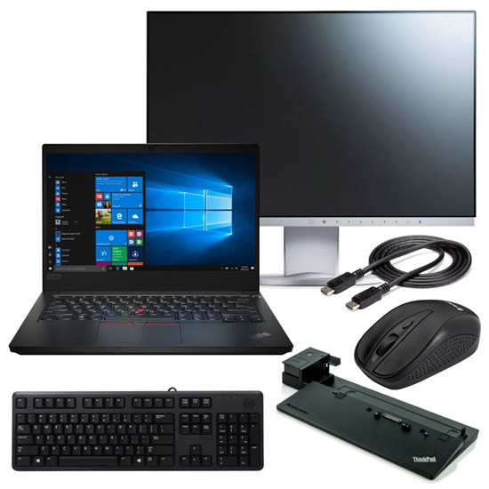 Zestaw Laptop Lenovo ThinkPad T470s i5-6300U 8GB/240GB SSD 1920x1080 Klasa A- Windows 10 Home + Cienkoramkowy Monitor EIZO FlexScan EV2450 24" Klasa A + Stacja Dokująca Lenovo ThinkPad Pro Dock + Klawiatura + Nowa Mysz Bezprzewodowa + Okablowanie