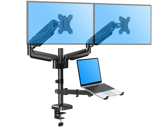 Nowy Uchwyt Biurkowy Triadyn TriMount na Dwa Monitory i Laptopa Ergonomiczny Regulowany Obrotowy TRD-BLK-3AL-13"-32"