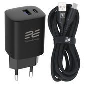 Nowa ładowarka sieciowa Encore Energy GaN QC 4.0 PD 3.0 USB-A USB-C 45W GaN-4583R + kabel USB-A USB-C 2m
