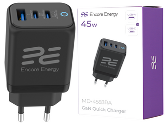 Nowa ładowarka sieciowa GaN 45W USB-A + 2x USB-C QC PPS PD Encore Energy MD-4583RA