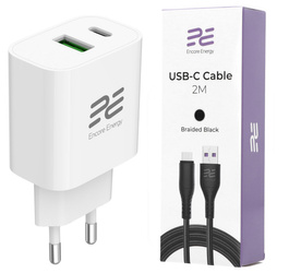 Nowa ładowarka sieciowa Encore Energy PD 3.0 Quick Charge 4.0 USB-A USB-C 20W adapter MD-2083R + Kabel Encore Energy USB 2m