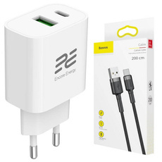 Nowa ładowarka sieciowa Encore Energy PD 3.0 Quick Charge 4.0 USB-A USB-C 20W adapter MD-2083R + Kabel USB Baseus 2m