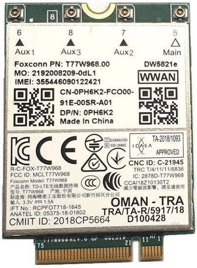 Modem WWAN LTE 4G DW5821e do Dell 5480 5400 5580 5590 7300 7390 7740 7540 9510