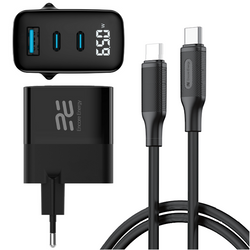 Nowa ładowarka sieciowa Encore Energy GaN QC 4+ PD 3.0 USB-A USB-C x2 65W MD-6583R wyświetlacz + Kabel USB-C Encore Energy 2m