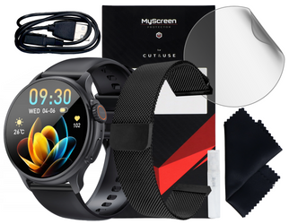 Nowy Smartwatch GlacierX Aura Black + Bransoleta mesh + Folia ochronna