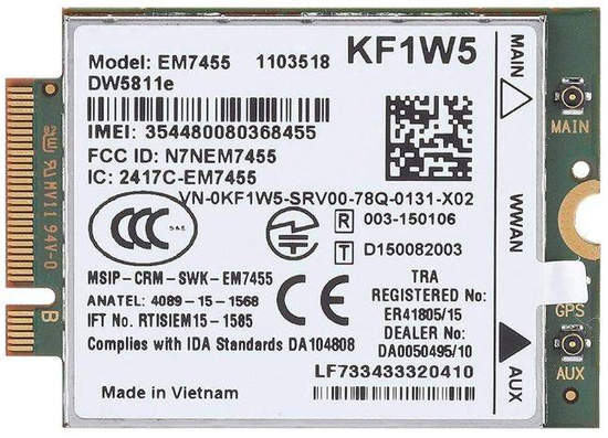 Modem WWAN Dell KF1W5 DW5811e E5270 E5470 E5570 E7270 E7370 E7470 Sierra Wireless AirPrime