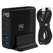 Nowa ładowarka sieciowa Encore Energy GaN QC 4+ 5.0 PD 3.0 USB-A x2 USB-C x3 140W GaN-14083R z wyświetlaczem + kabel USB-A USB-C 2m