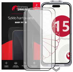 Nowe Szkło Prywatyzujące Ekranowy Samuraj do Apple iPhone 15 z ramką Easy Fit | 2-Pack