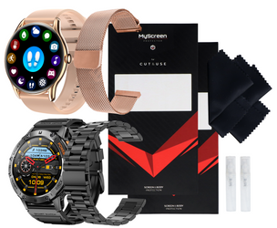 Nowy Smartwatch GlacierX Lunar Black + Bransoleta stalowa + Folia ochronna + Nowy Smartwatch GlacierX Sphere Gold + Bransoleta mesh + Folia ochronna