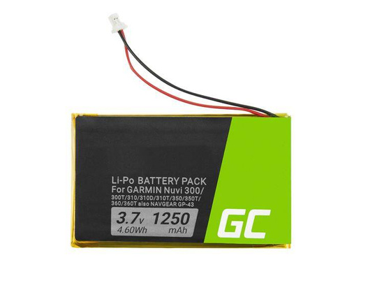 Bateria Green Cell IA2B309C4B32 do GPS Garmin Nuvi 300 310 350 360 360T 370 Navgear Streetmate GP-43, Li-Polymer 1250mAh 3.7V