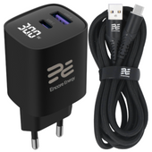 Nowa ładowarka sieciowa Encore Energy GaN QC 4 PD 3.0 USB-A USB-C 30W GaN-3083R z wyświetlaczem + kabel USB-A USB-C 2m