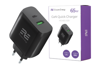 Nowa ładowarka sieciowa GaN 65W USB-A + USB-C QC PD Encore Energy MD-65C4329