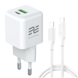 Nowa ładowarka sieciowa GaN 20W USB-A USB-C QC PD Encore Energy MD-2083ZC + kabel 2x USB-C 50cm