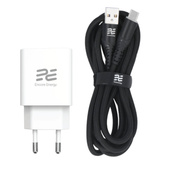 Nowa ładowarka sieciowa Encore Energy GaN QC PD USB-A 18W USB-C 25W MD-2583R + kabel USB-A USB-C 2m 