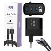 Nowa ładowarka sieciowa Encore Energy GaN QC 4+ PD 3.0 USB-A USB-C x2 65W MD-6583R wyświetlacz + Kabel USB Encore Energy 2m