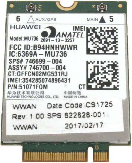 Modem WWAN Huawei 746699-004 MU736 do HP 840 820 650 645 430