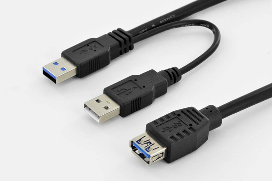 Kabel rozdzielacz DIGITUS 2x zasilanie USB 3.1 Gen.1 SuperSpeed 2xUSB A/USB A M/Ż czarny 0.3m