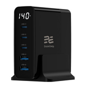 Nowa stacja ładująca Encore Energy ładowarka biurkowa GaN QC 4+ 5.0 PD 3.0 USB-A x2 USB-C x3 140W GaN-14083R z wyświetlaczem + kabel USB-C 2m