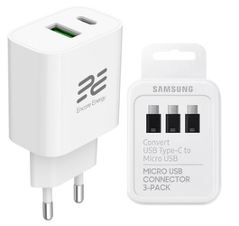 Nowa ładowarka sieciowa Encore Energy PD 3.0 Quick Charge 4.0 USB-A USB-C 20W adapter MD-2083R + adapter Samsung Micro USB do USB-C