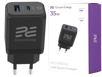 Nowa ładowarka sieciowa GaN PD 3.0 Quick Charge 4.0 USB-A USB-C 35W Encore Energy MD-3583RA