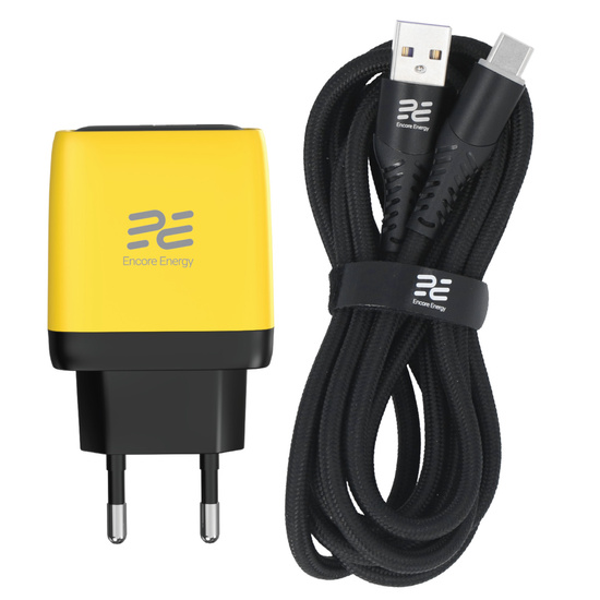 Nowa ładowarka sieciowa Encore Energy GaN QC PD USB-A 18W USB-C 45W MD-4583RD + kabel USB-A USB-C 2m 