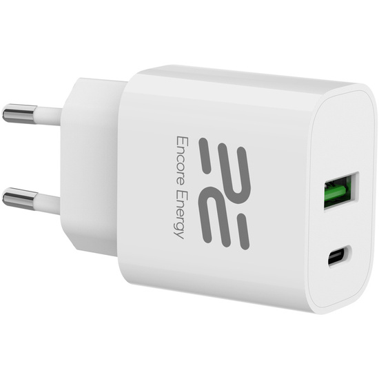 Nowa ładowarka sieciowa Encore Energy PD 3.0 Quick Charge 4.0 USB-A USB-C 20W adapter MD-2083R + kabel 2x USB-C 50cm