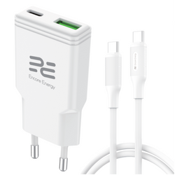 Nowa ładowarka sieciowa SLIM GaN 20W USB-A USB-C QC PD Encore Energy MD-2083ZA + kabel 2x USB-C 50cm