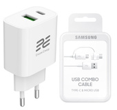 Nowa ładowarka sieciowa Encore Energy PD 3.0 Quick Charge 4.0 USB-A USB-C 20W adapter MD-2083R + Kabel Samsung Combo USB