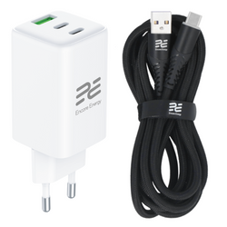 Nowa ładowarka sieciowa GaN 65W USB-A + 2x USB-C QC PD Encore Energy MD-6583Z + kabel USB-A USB-C 2m
