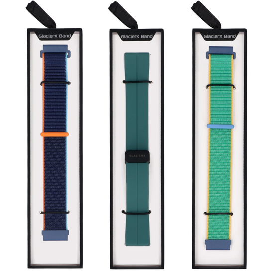 Zestaw pasków do smartwatcha GlacierX Grip Strap Crayon Green +  Silicone Magnetic Buckle Forest Green + Grip Strap Nylon Ocean Blue 22mm