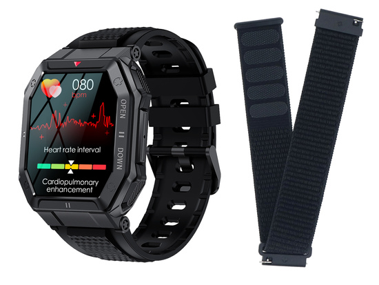 Nowy Smartwatch GlacierX Trail Black GX-TC55 + Pasek do smartwatcha GlacierX Grip Strap Nylon Black 22mm