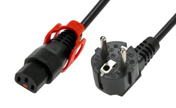 Kabel połączeniowy zasilający z blokadą IEC LOCK+ Schuko kątowy/C13 prosty M/Ż 5m czarny