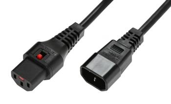 Kabel przedłużający zasilający blokada IEC LOCK 3x1mm2 C14/C13 prosty M/Ż 1,5m czarny