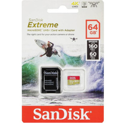 Nowa Karta SanDisk EXTREME microSDXC 64 GB A2 C10 V30 UHS-I U3 ActionCam Adapter SDSQXA2-064G-GN6AA
