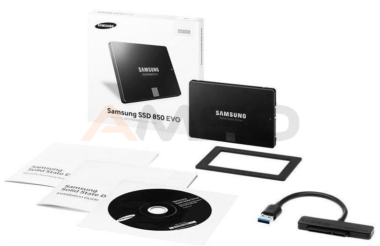 At blokere Absolut Forstad Dysk SSD Samsung 850 EVO 250 GB 2,5” SATA3 (540/520) 7mm + Starter KIT ( adapter SATA – USB 3.0) | AMSO