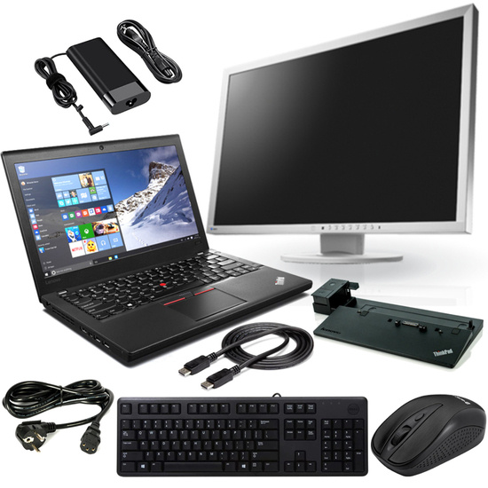  Zestaw Laptop Lenovo ThinkPad X260 i7-6500U 1366x768 Klasa A- + Monitor EIZO FlexScan EV2436W 24" IPS 1920x1200 Biały Klasa A + Stacja Dokująca Lenovo ThinkPad Pro Dock + Klawiatura + Nowa Mysz Bezprzewodowa + Okablowanie